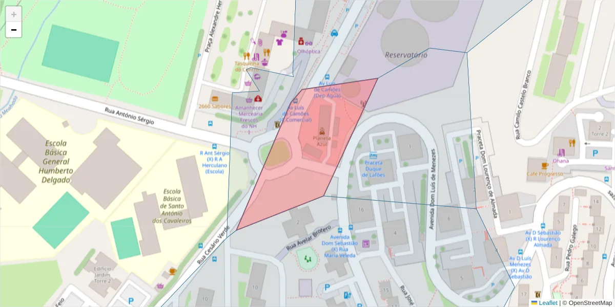 Mapa detalhado do código postal 2660-186 com limites, códigos postais vizinhos e agências dos correios