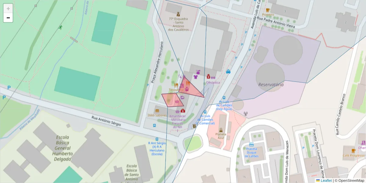 Mapa detalhado do código postal 2660-295 com limites, códigos postais vizinhos e agências dos correios