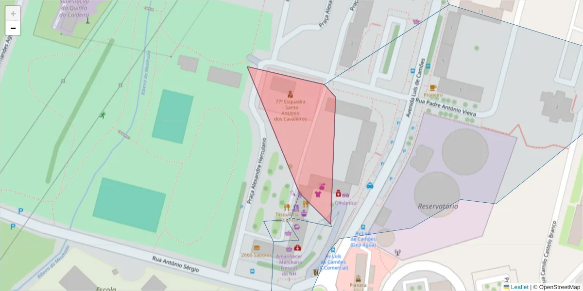Mapa detalhado do código postal 2660-340 com limites, códigos postais vizinhos e agências dos correios