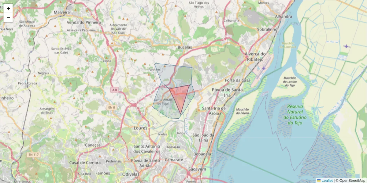 Mapa detalhado do código postal 2660-456 com limites, códigos postais vizinhos e agências dos correios