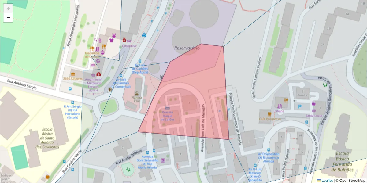 Mapa detalhado do código postal 2660-504 com limites, códigos postais vizinhos e agências dos correios