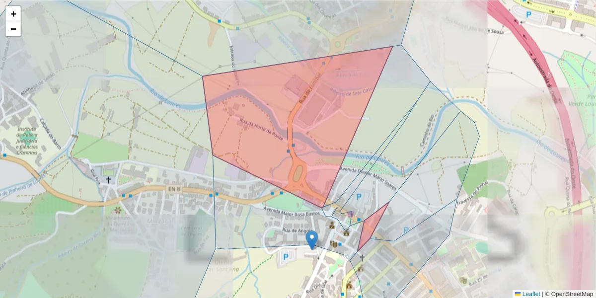 Mapa detalhado do código postal 2660 com limites, códigos postais vizinhos e agências dos correios