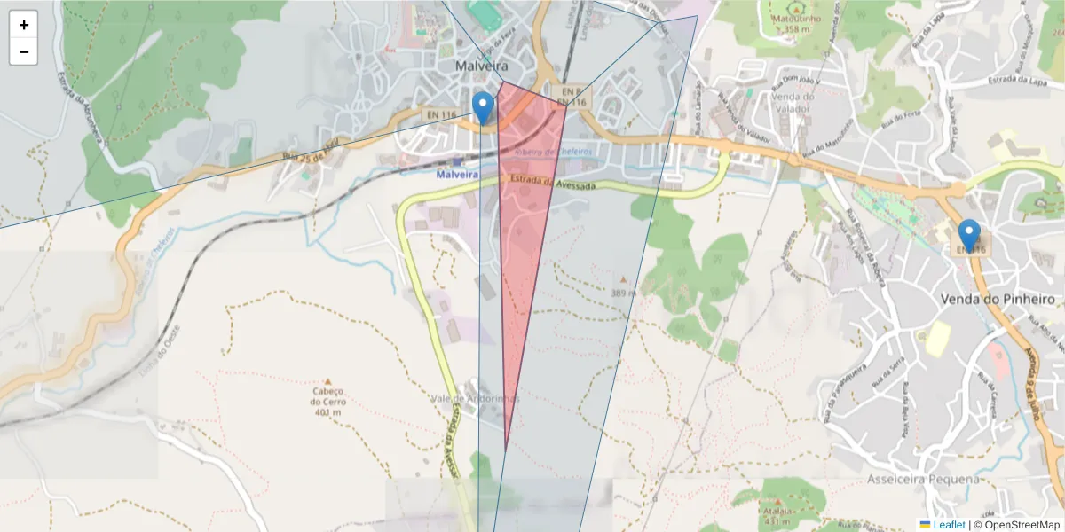 Mapa detalhado do código postal 2665-201 com limites, códigos postais vizinhos e agências dos correios