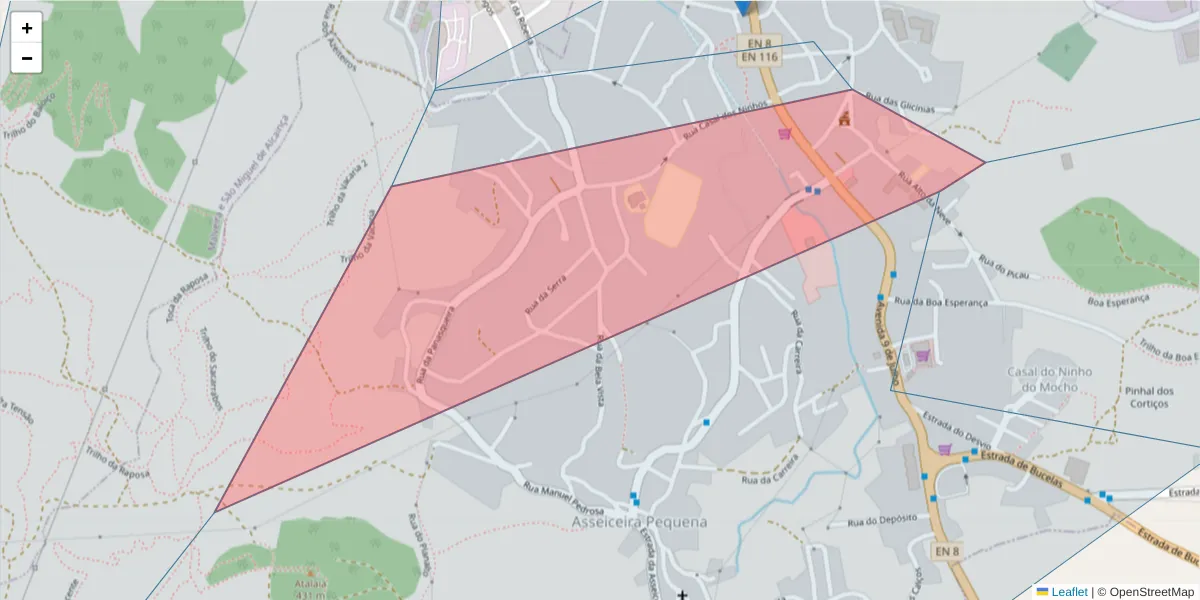 Mapa detalhado do código postal 2665-998 com limites, códigos postais vizinhos e agências dos correios