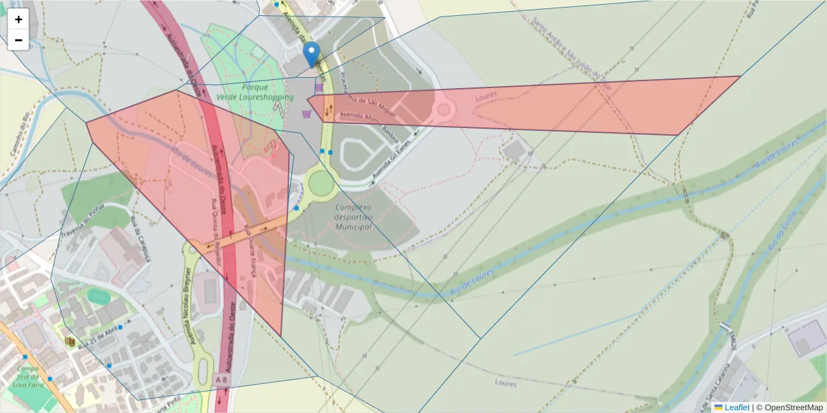 Mapa detalhado do código postal 2670-000 com limites, códigos postais vizinhos e agências dos correios