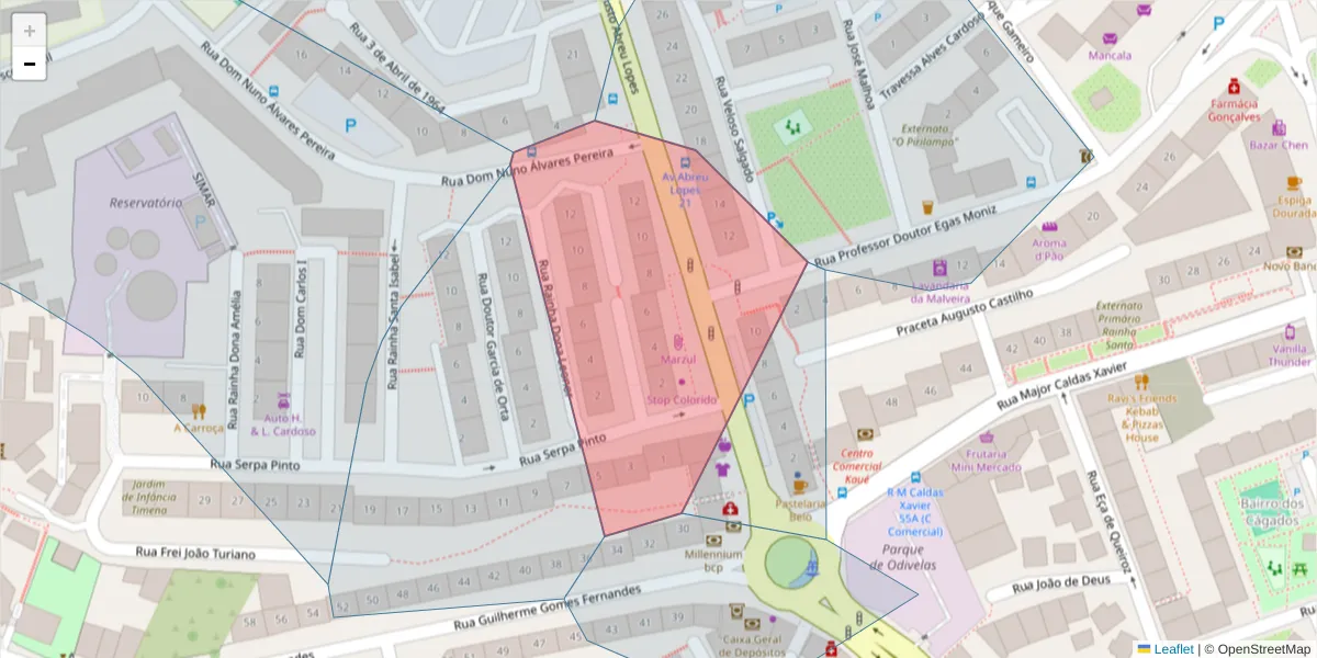 Mapa detalhado do código postal 2670-299 com limites, códigos postais vizinhos e agências dos correios