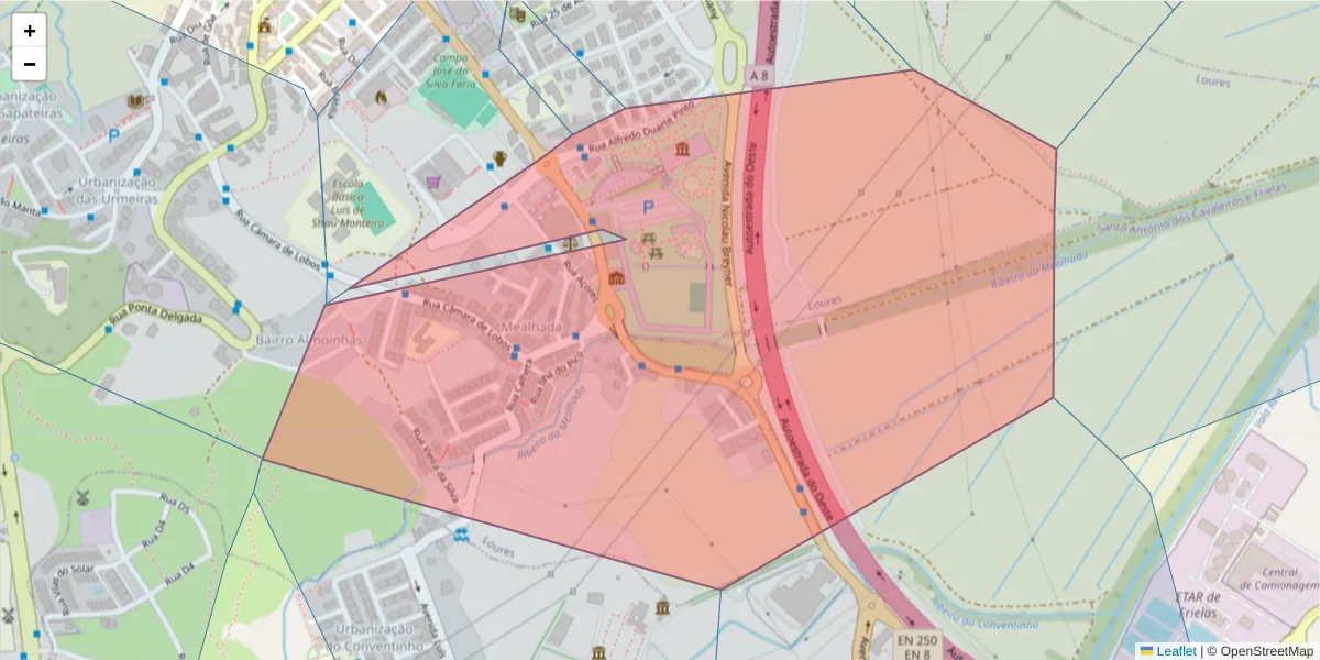 Mapa detalhado do código postal 2670-331 com limites, códigos postais vizinhos e agências dos correios