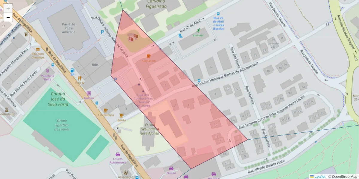 Mapa detalhado do código postal 2670-401 com limites, códigos postais vizinhos e agências dos correios