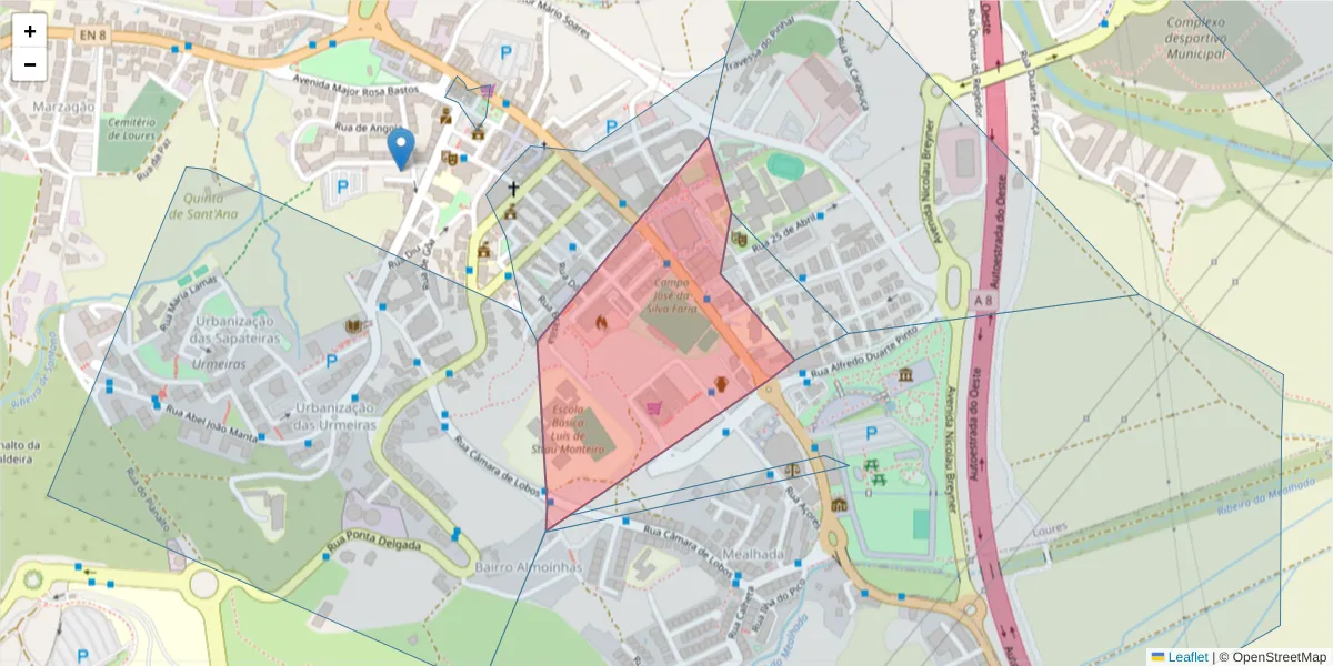 Mapa detalhado do código postal 2670-469 com limites, códigos postais vizinhos e agências dos correios