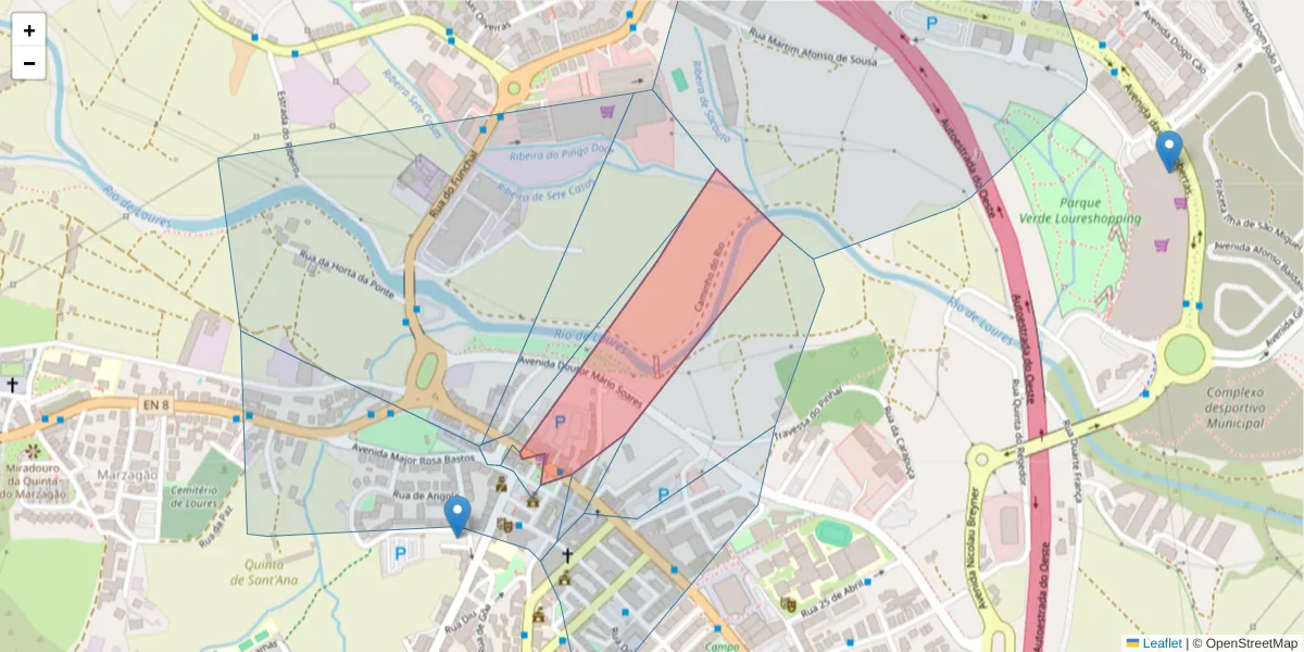 Mapa detalhado do código postal 2670-470 com limites, códigos postais vizinhos e agências dos correios