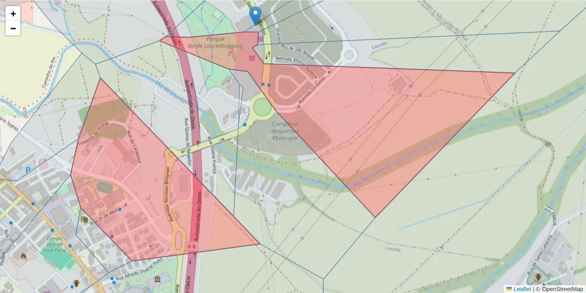 Mapa detalhado do código postal 2670-482 com limites, códigos postais vizinhos e agências dos correios