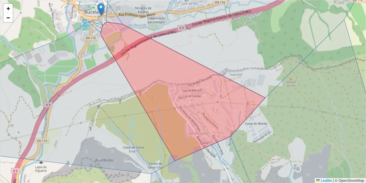 Mapa detalhado do código postal 2670-633 com limites, códigos postais vizinhos e agências dos correios