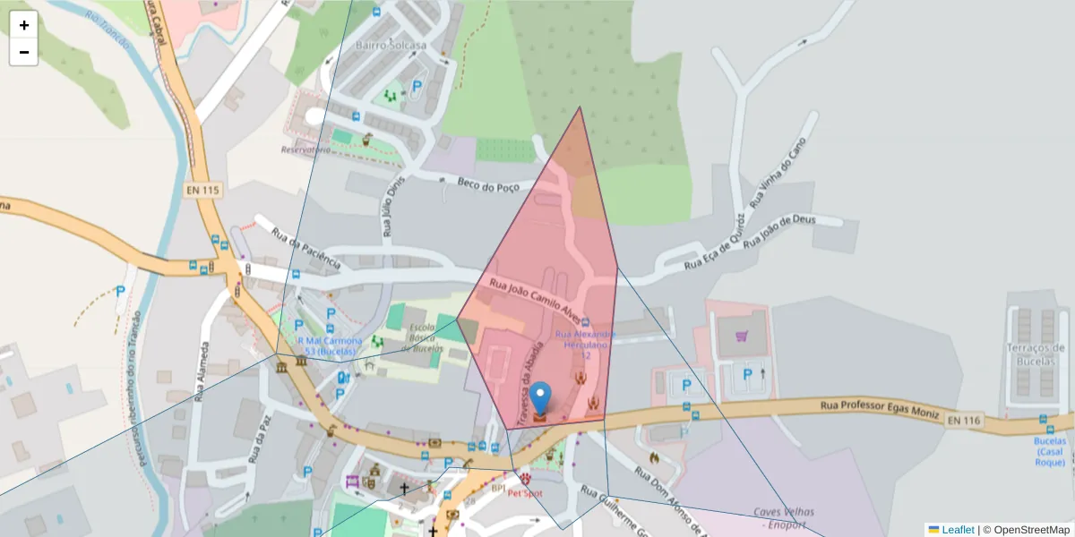 Mapa detalhado do código postal 2670-672 com limites, códigos postais vizinhos e agências dos correios
