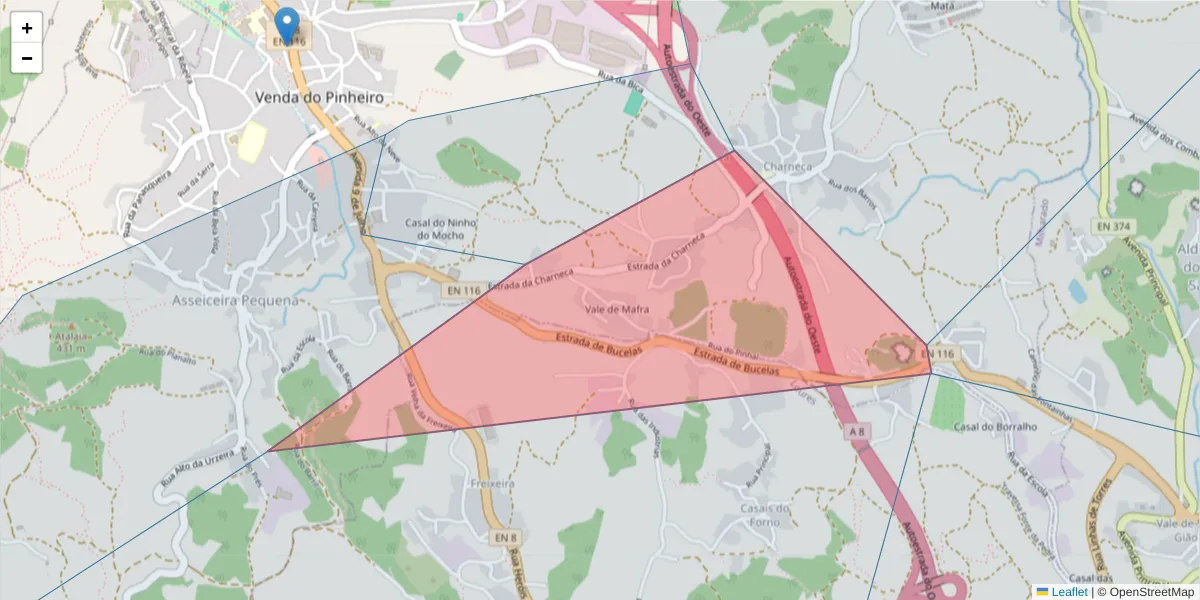 Mapa detalhado do código postal 2670-747 com limites, códigos postais vizinhos e agências dos correios