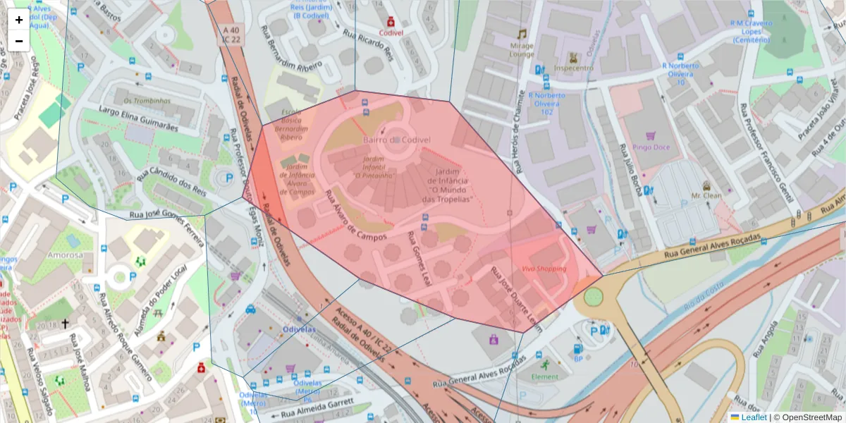 Mapa detalhado do código postal 2675-227 com limites, códigos postais vizinhos e agências dos correios