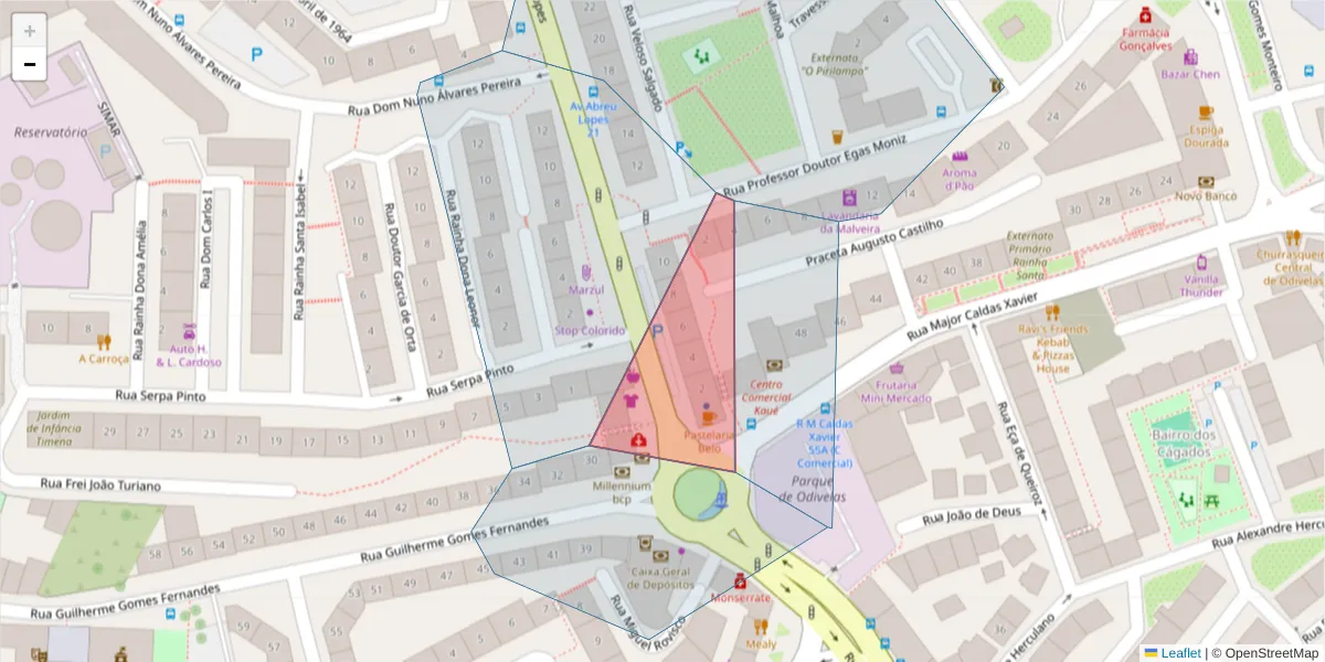 Mapa detalhado do código postal 2675-296 com limites, códigos postais vizinhos e agências dos correios