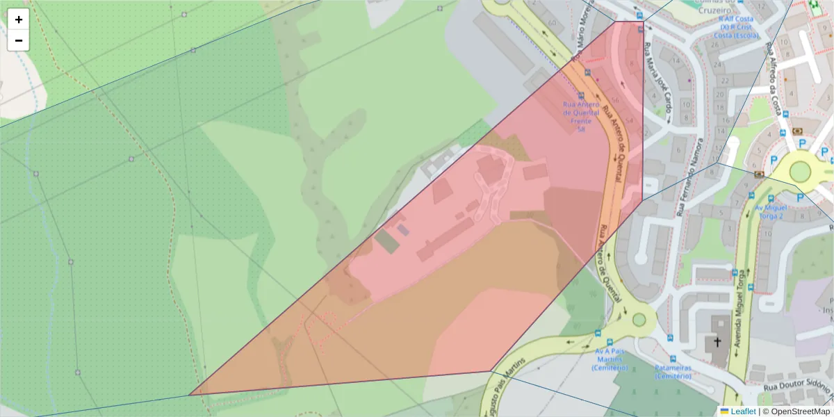 Mapa detalhado do código postal 2675-482 com limites, códigos postais vizinhos e agências dos correios