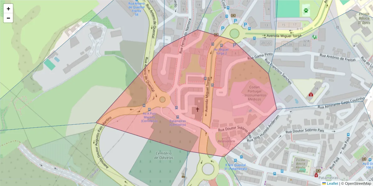 Mapa detalhado do código postal 2675-626 com limites, códigos postais vizinhos e agências dos correios