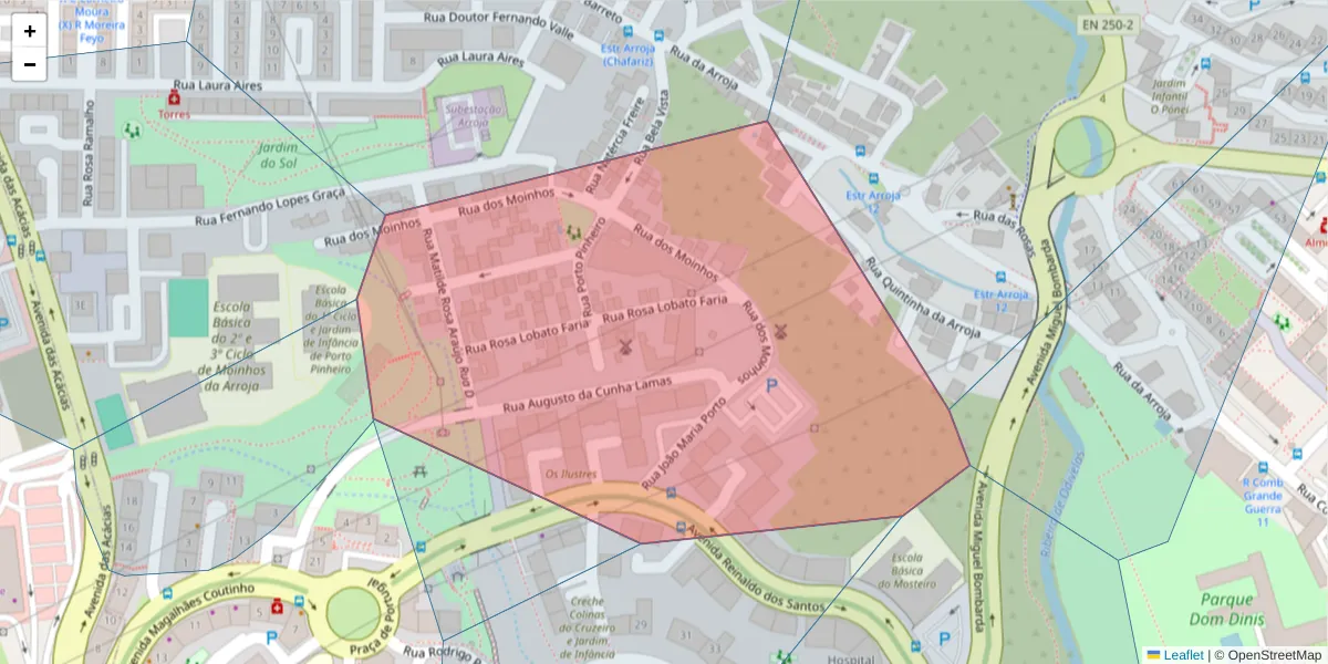 Mapa detalhado do código postal 2675-646 com limites, códigos postais vizinhos e agências dos correios