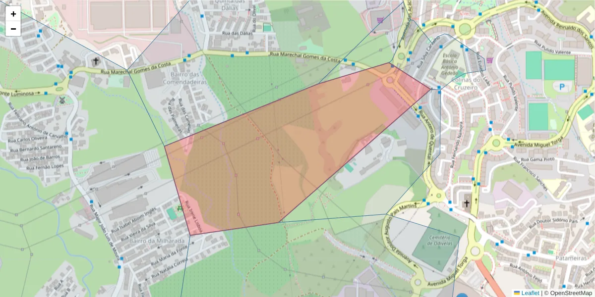 Mapa detalhado do código postal 2675-690 com limites, códigos postais vizinhos e agências dos correios