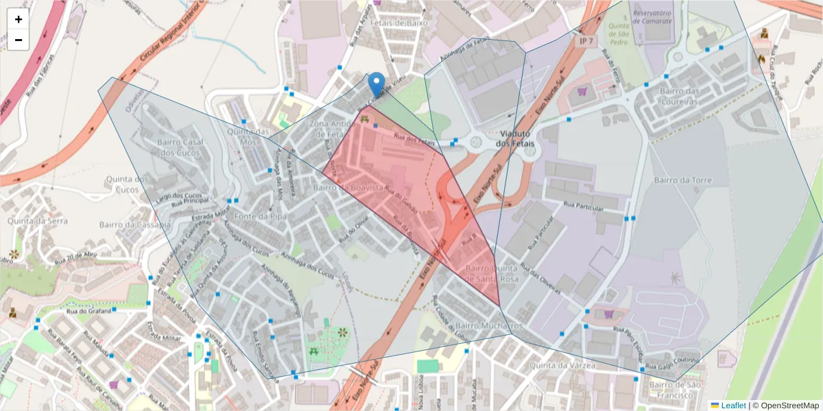 Mapa detalhado do código postal 2685-000 com limites, códigos postais vizinhos e agências dos correios