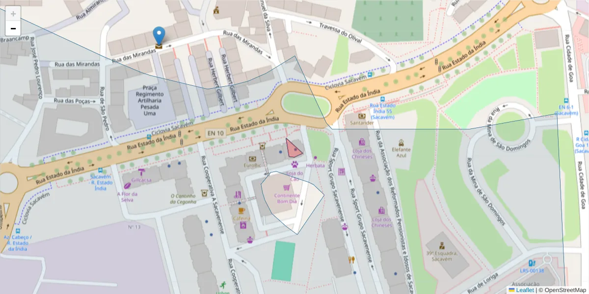 Mapa detalhado do código postal 2685-002 com limites, códigos postais vizinhos e agências dos correios