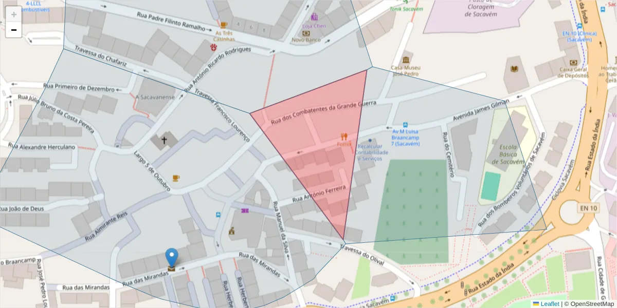 Mapa detalhado do código postal 2685-079 com limites, códigos postais vizinhos e agências dos correios