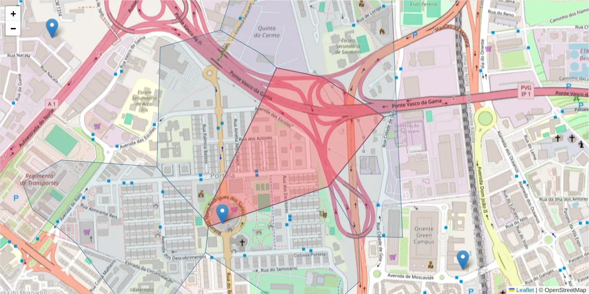 Mapa detalhado do código postal 2685-210 com limites, códigos postais vizinhos e agências dos correios