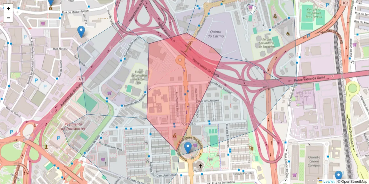 Mapa detalhado do código postal 2685-221 com limites, códigos postais vizinhos e agências dos correios