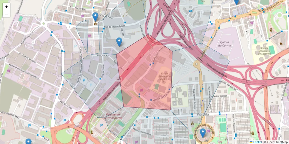 Mapa detalhado do código postal 2685-244 com limites, códigos postais vizinhos e agências dos correios