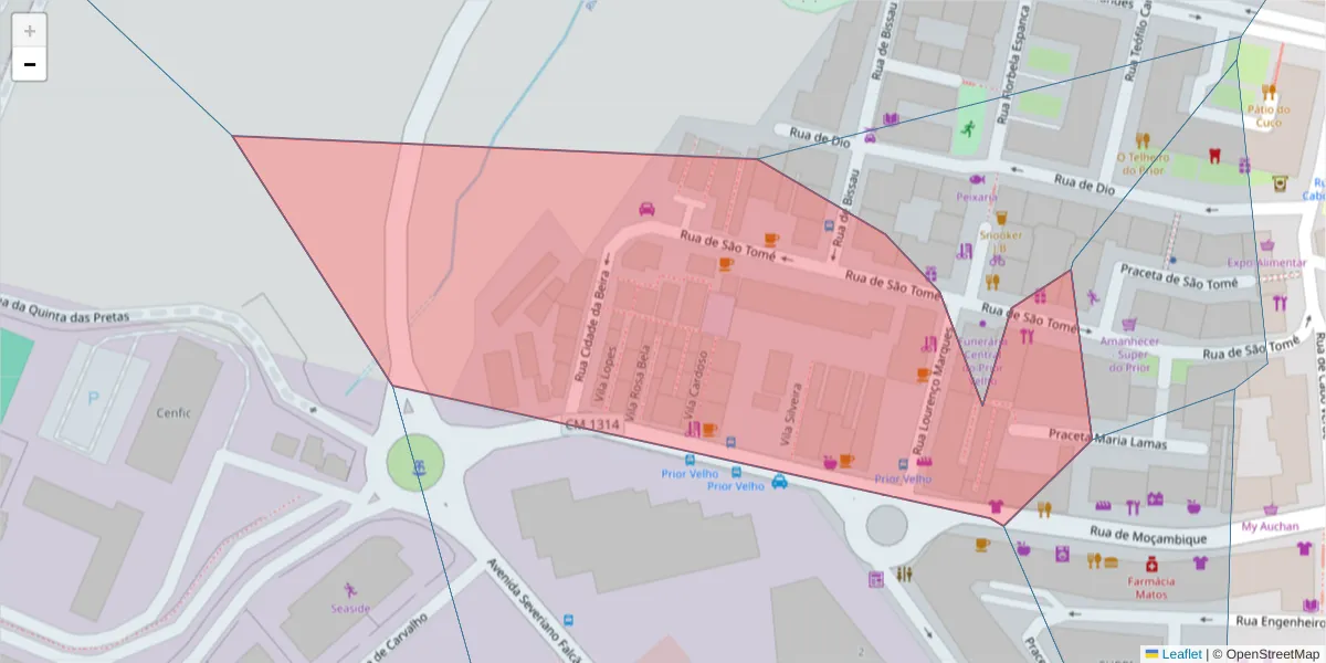 Mapa detalhado do código postal 2685-326 com limites, códigos postais vizinhos e agências dos correios