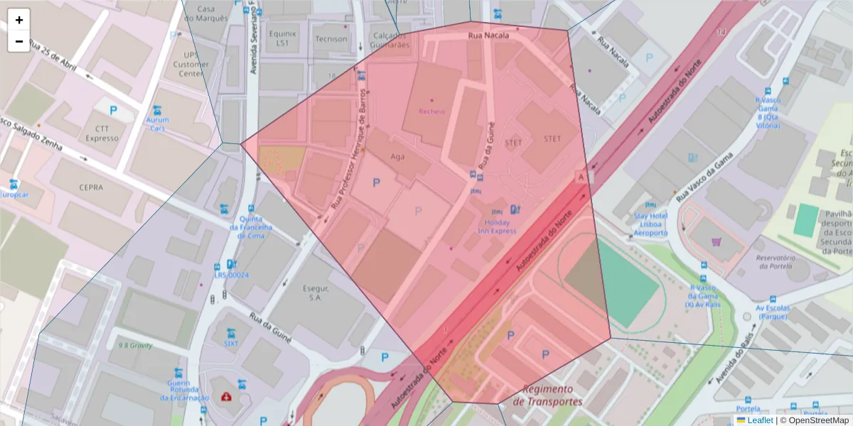Mapa detalhado do código postal 2685-334 com limites, códigos postais vizinhos e agências dos correios