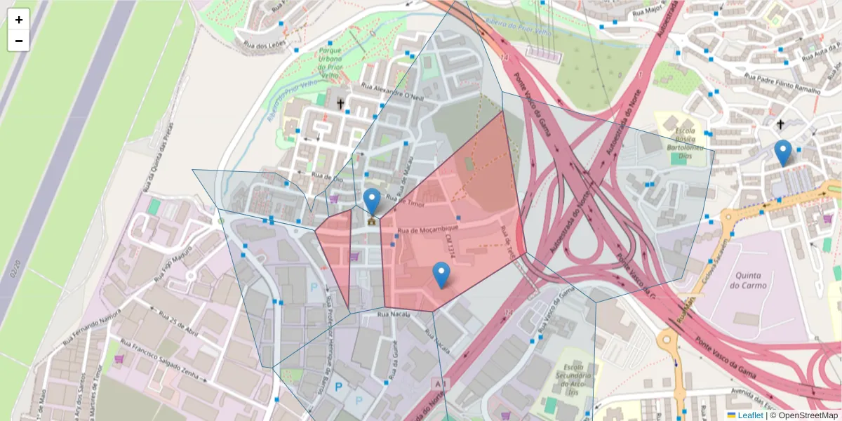 Mapa detalhado do código postal 2685-356 com limites, códigos postais vizinhos e agências dos correios