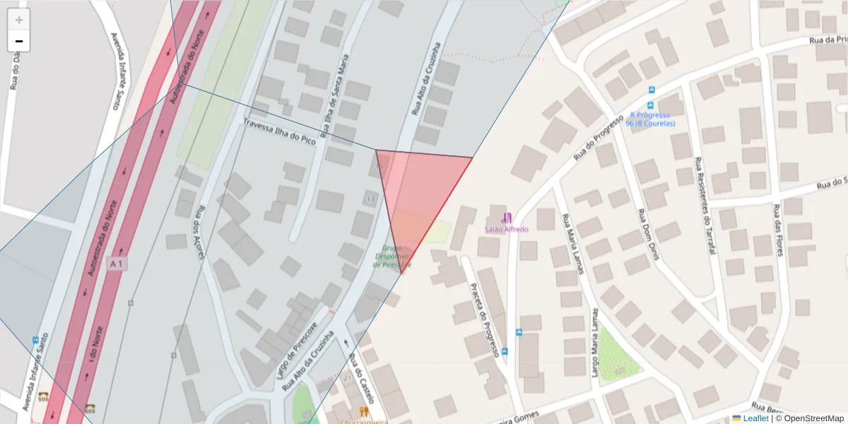 Mapa detalhado do código postal 2690-181 com limites, códigos postais vizinhos e agências dos correios