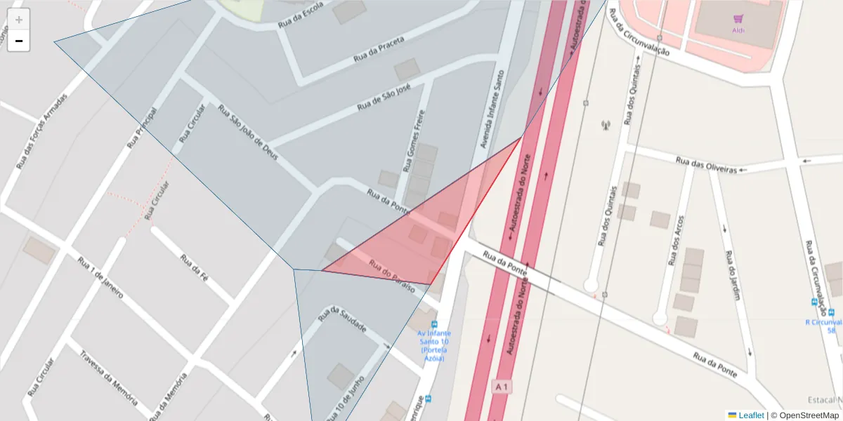 Mapa detalhado do código postal 2690-405 com limites, códigos postais vizinhos e agências dos correios