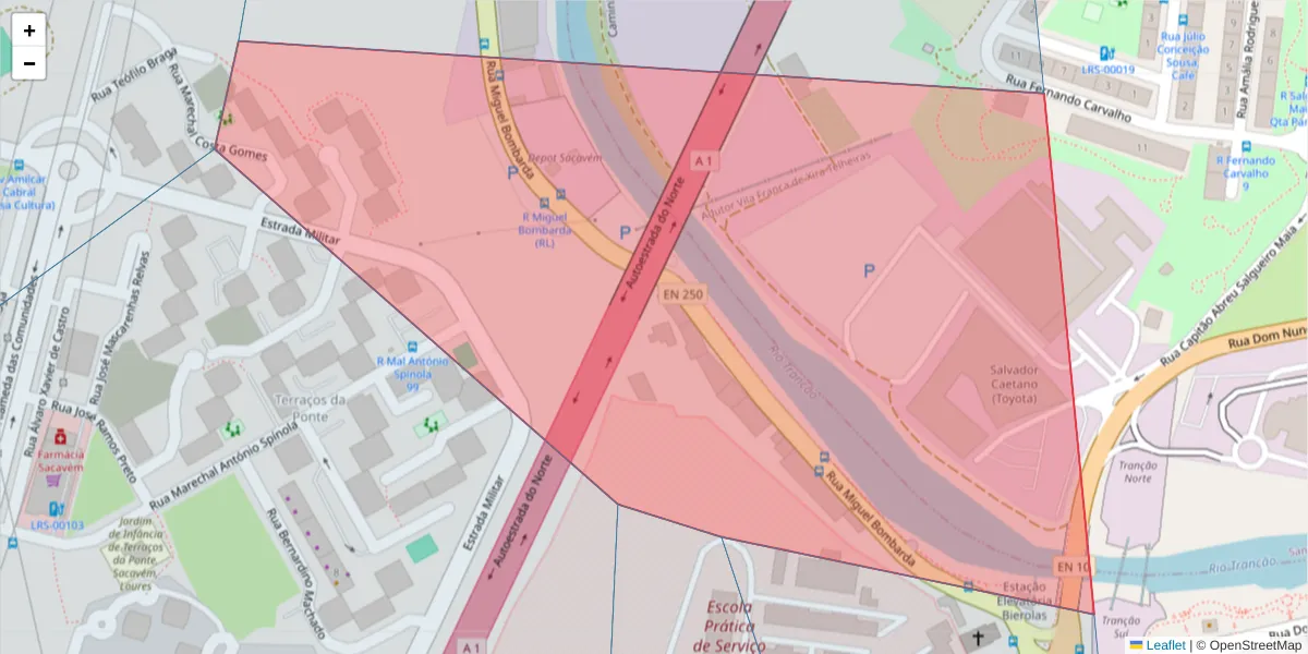 Mapa detalhado do código postal 2695-244 com limites, códigos postais vizinhos e agências dos correios