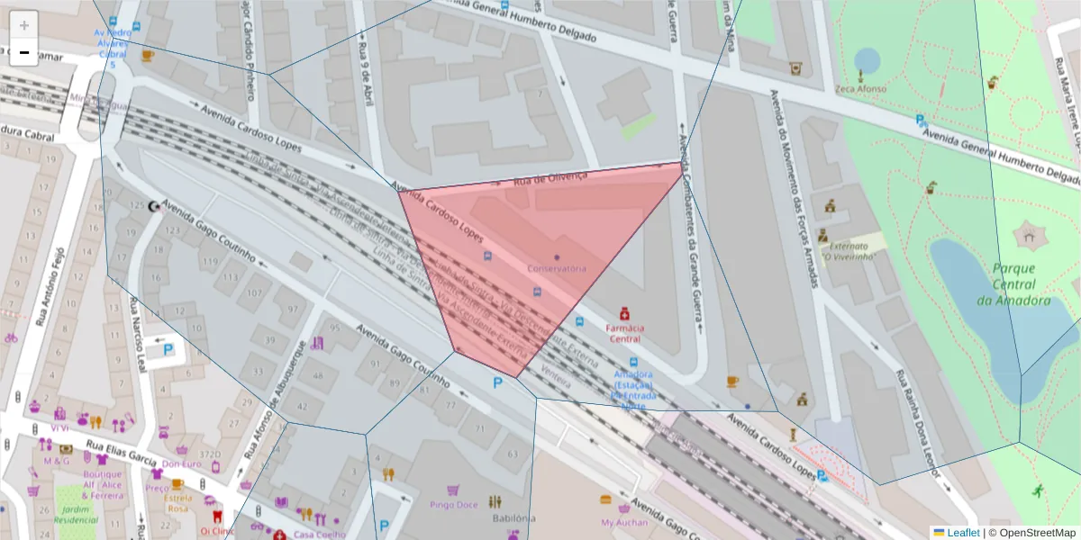 Mapa detalhado do código postal 2700-160 com limites, códigos postais vizinhos e agências dos correios