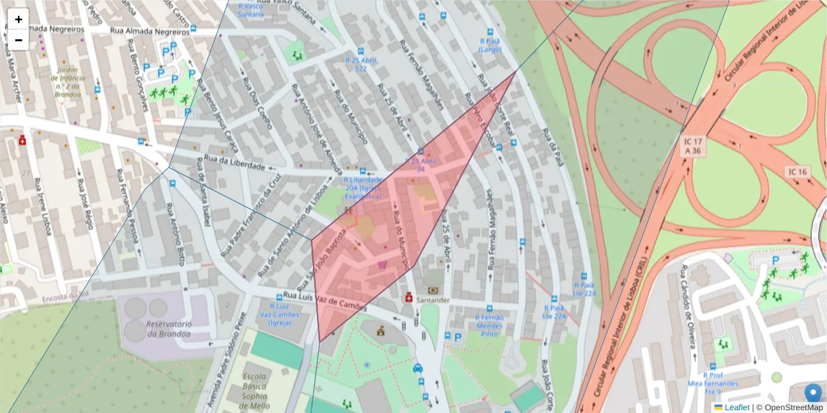 Mapa detalhado do código postal 2700-272 com limites, códigos postais vizinhos e agências dos correios