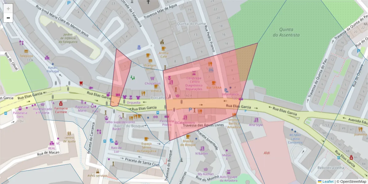 Mapa detalhado do código postal 2700-315 com limites, códigos postais vizinhos e agências dos correios