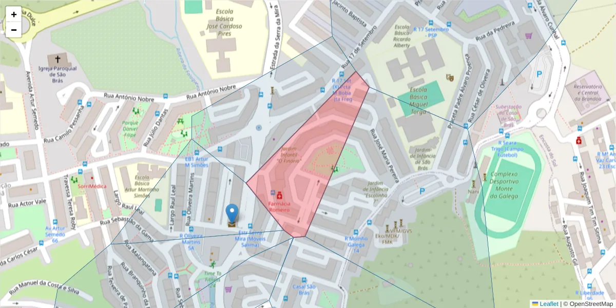 Mapa detalhado do código postal 2700-347 com limites, códigos postais vizinhos e agências dos correios