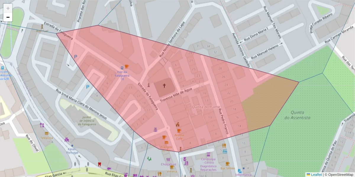 Mapa detalhado do código postal 2700-362 com limites, códigos postais vizinhos e agências dos correios
