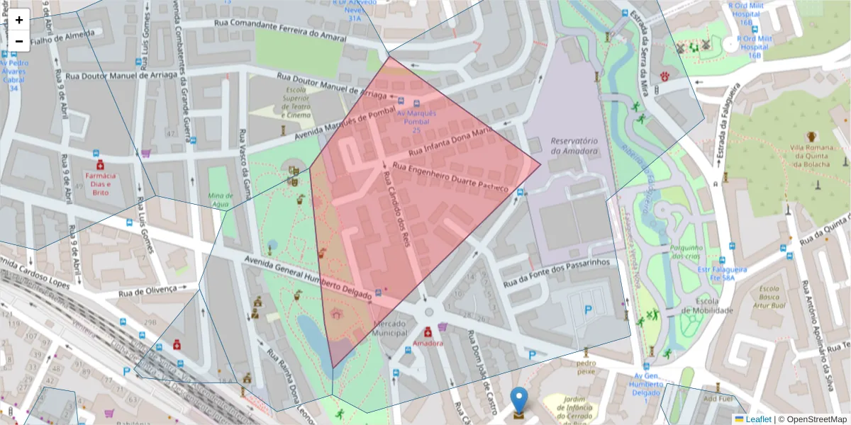 Mapa detalhado do código postal 2700-559 com limites, códigos postais vizinhos e agências dos correios