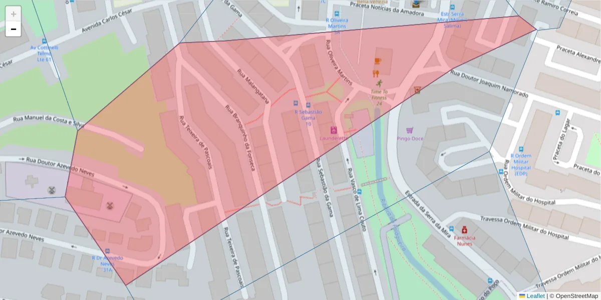 Mapa detalhado do código postal 2700-619 com limites, códigos postais vizinhos e agências dos correios