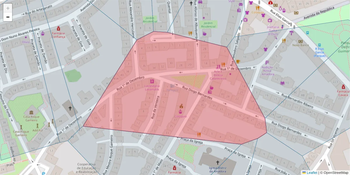 Mapa detalhado do código postal 2700-677 com limites, códigos postais vizinhos e agências dos correios