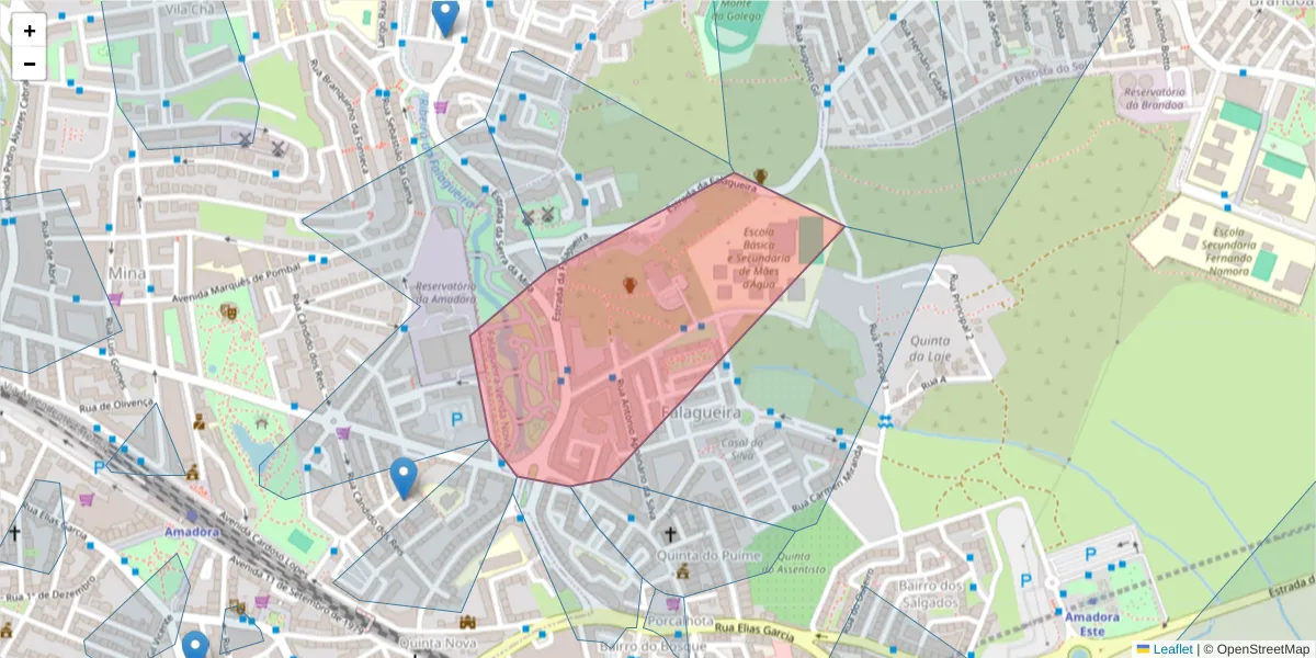 Mapa detalhado do código postal 2700-689 com limites, códigos postais vizinhos e agências dos correios