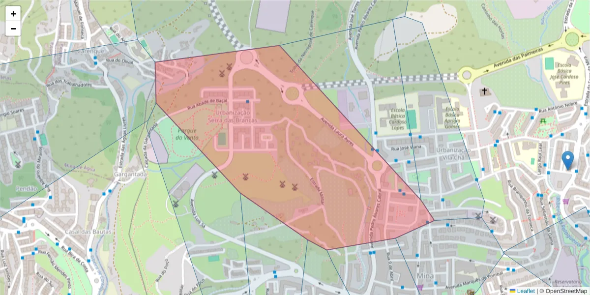 Mapa detalhado do código postal 2700-781 com limites, códigos postais vizinhos e agências dos correios