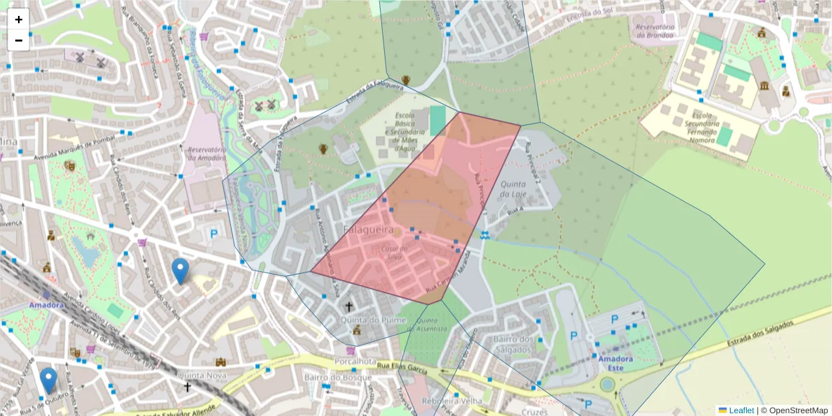 Mapa detalhado do código postal 2700-871 com limites, códigos postais vizinhos e agências dos correios
