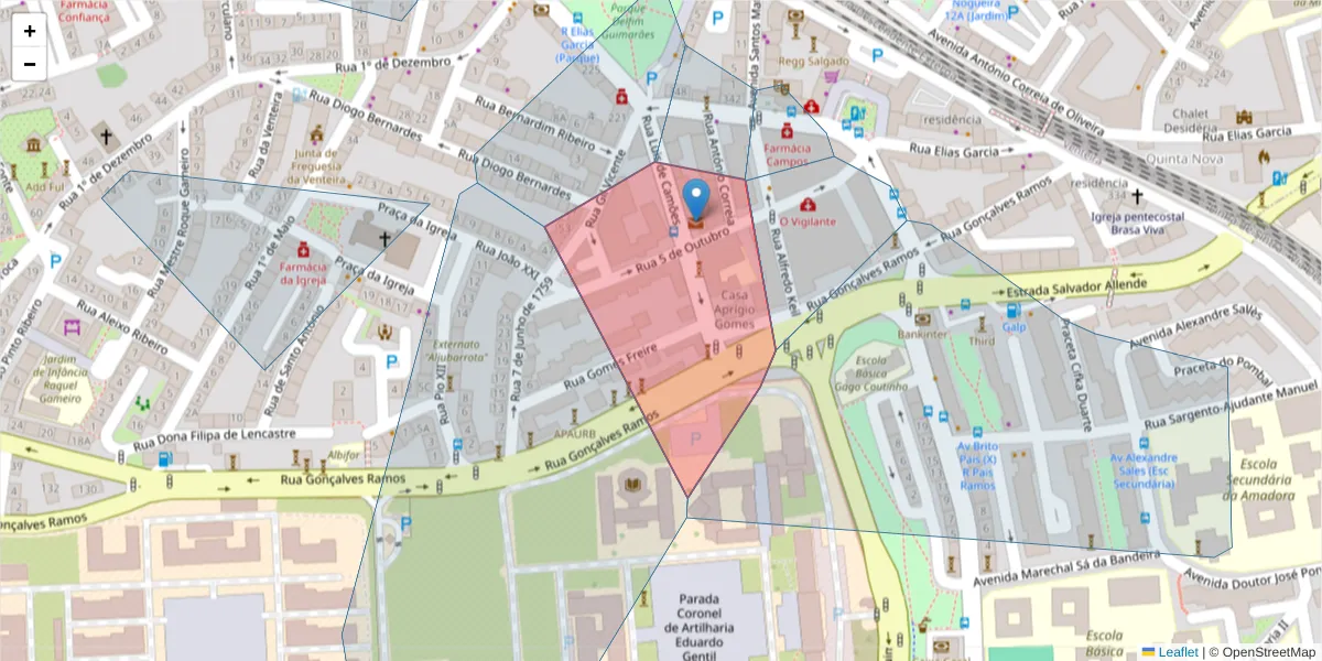 Mapa detalhado do código postal 2700-999 com limites, códigos postais vizinhos e agências dos correios