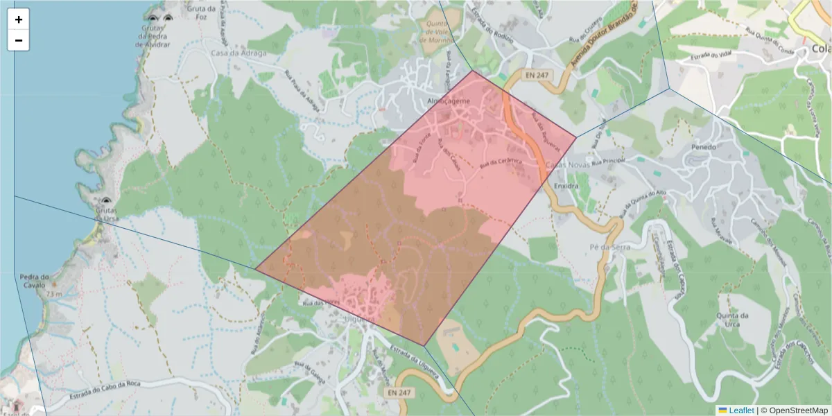Mapa detalhado do código postal 2705-041 com limites, códigos postais vizinhos e agências dos correios