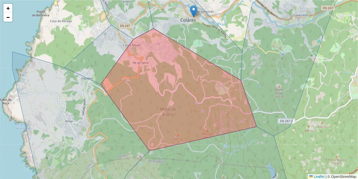 Mapa detalhado do código postal 2705-255 com limites, códigos postais vizinhos e agências dos correios